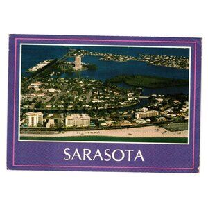 Vintage Sarasota Florida Postcard Featuring Lido Beach Aerial Views Posted